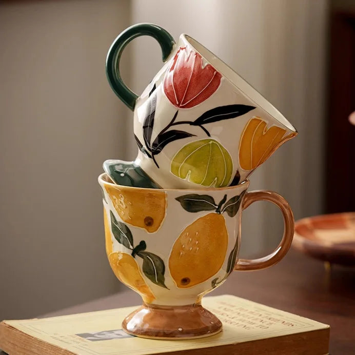 Retro Underglaze Color Goblets, Exquisite Hand-Painted Ceramic Cups, Creative Couple Mugs for Household Drinks
