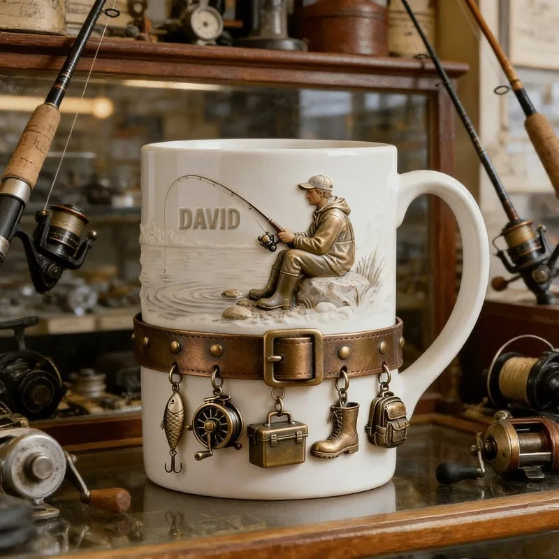 Fishing Mug, Fisherman Ceramic Cup, Gift for Anglers & Outdoor Men
