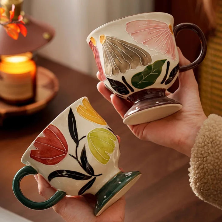 Retro Underglaze Color Goblets, Exquisite Hand-Painted Ceramic Cups, Creative Couple Mugs for Household Drinks