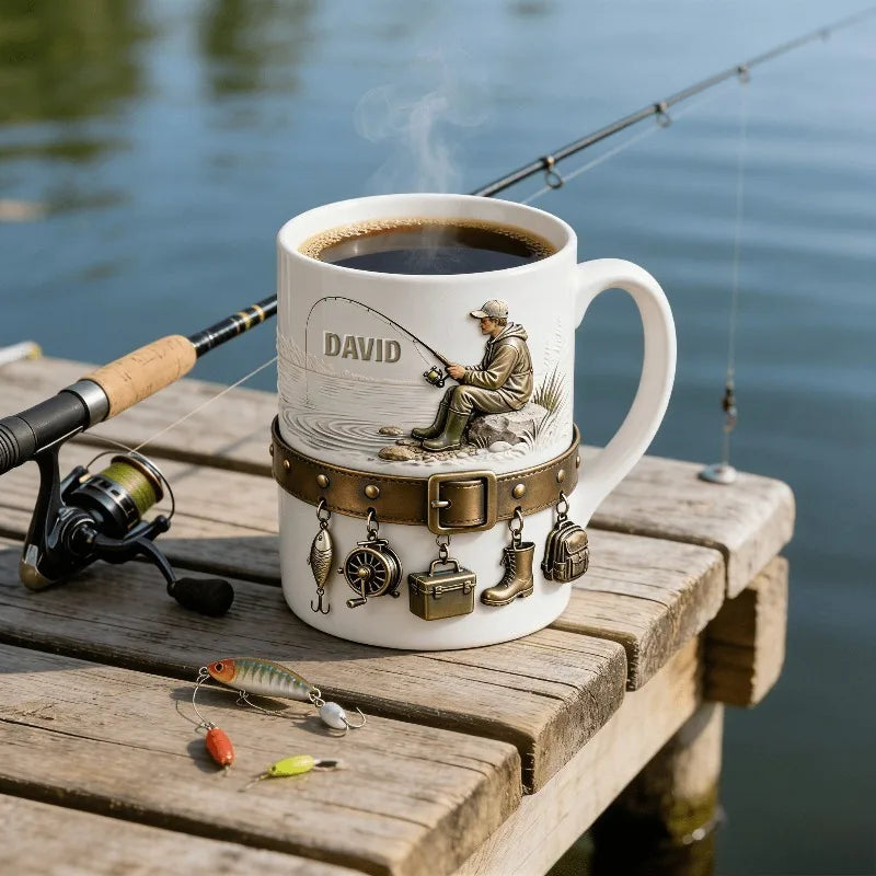 Fishing Mug, Fisherman Ceramic Cup, Gift for Anglers & Outdoor Men